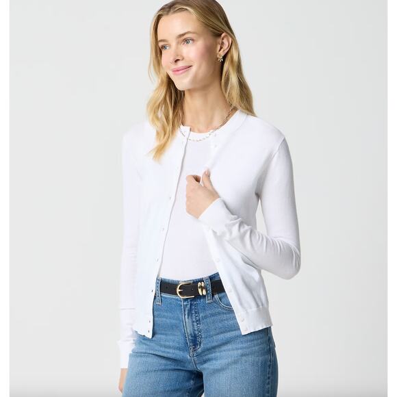 J.Crew Classic Cotton Cardigan Sweater Preppy Minimalist Crewneck White XL NWT - Picture 1 of 11